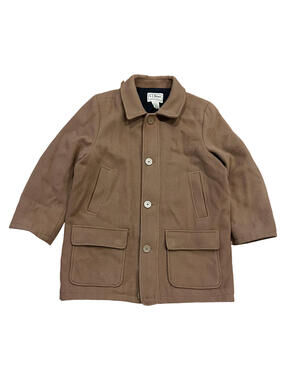 VTG L.L. Bean Wool Chore Coat Men's Large Reg Beige Pea Coat Button Down Tan